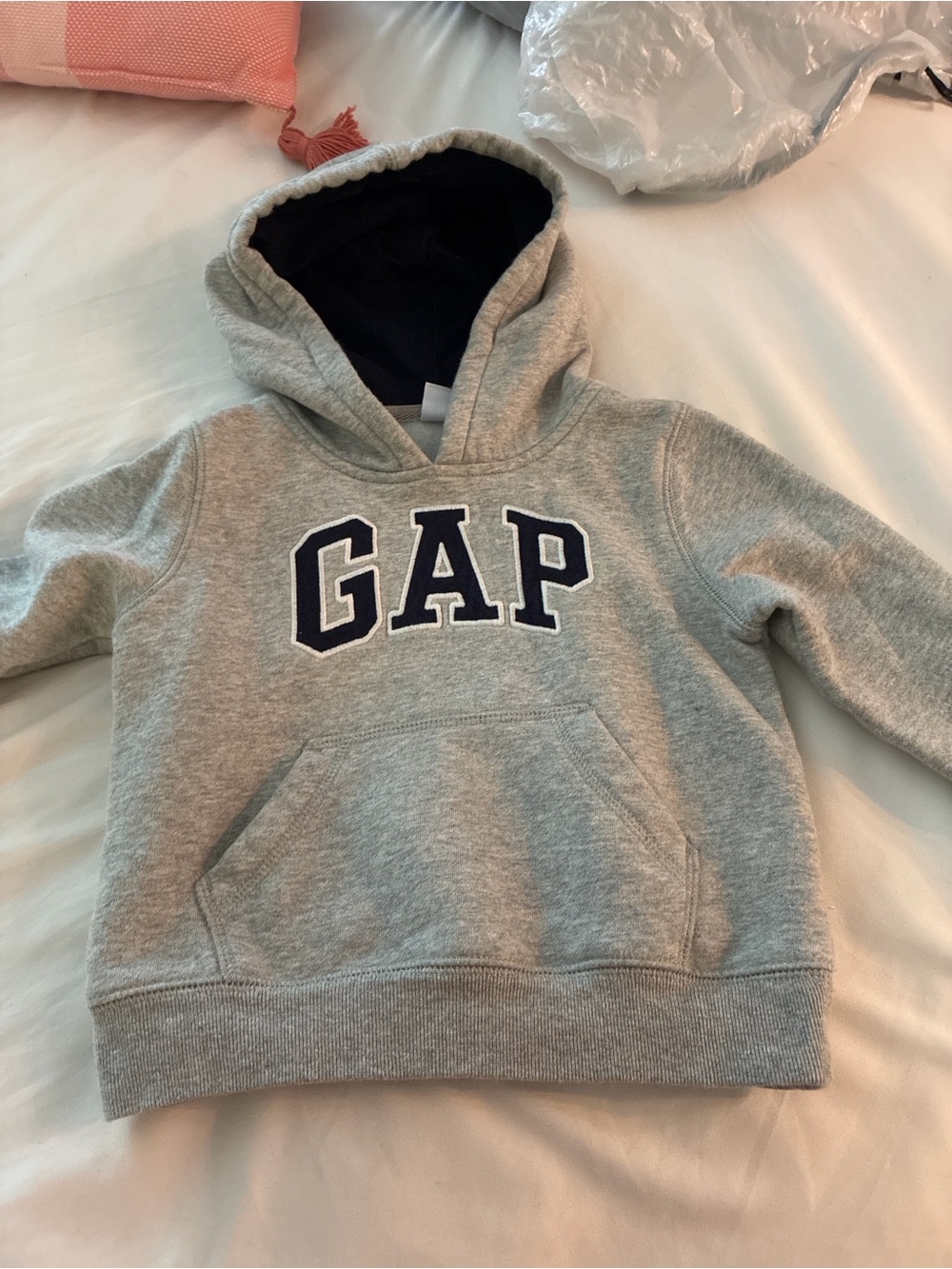GAP Light Gray Kids Hoodie with Navy Logo